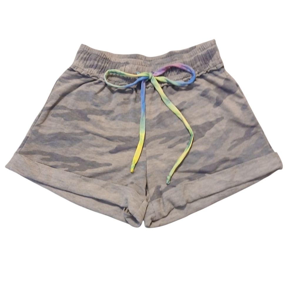 white birch Gray Camo Athletic Shorts with Rainbow Tie French Terry soft